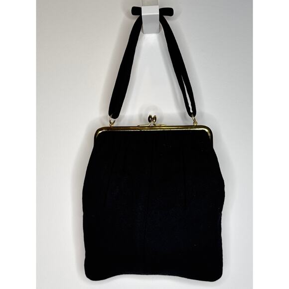 Vintage 1940s Ingber Black Fabric Evening Bag w/ Bow Handle & Gold Frame - Picture 13 of 16